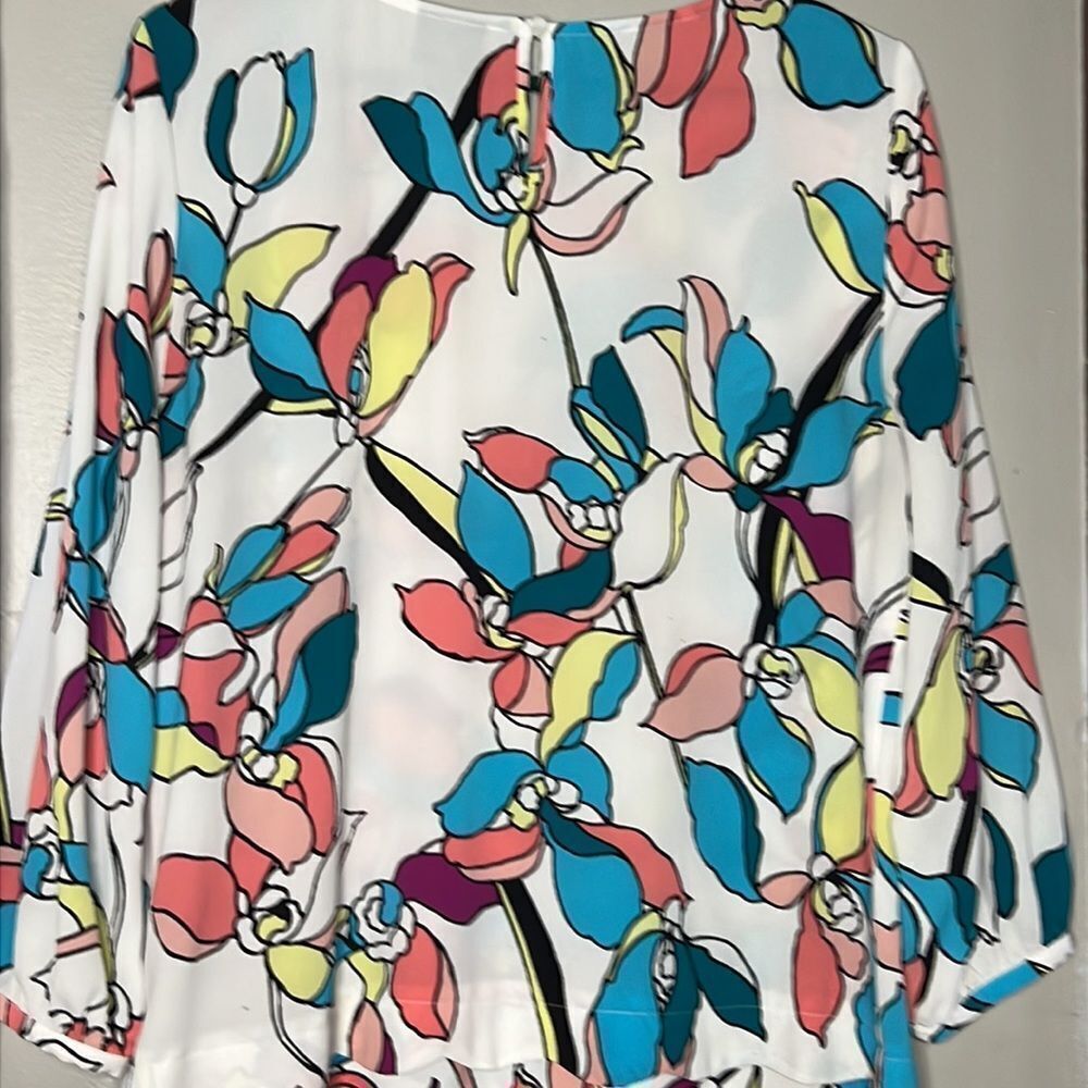 Worthington Blouse Woman’s Large 3/4 Sleeve Floral - Picture 9 of 10